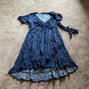 Torrid Navy Leopard Wrap Midi Dress SIZE 0 – Plus Short Sleeve Ruffle Hem